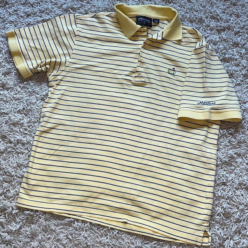Masters Collection Mens Golf Polo Shirt Large Yellow Striped Mercerized Cotton M